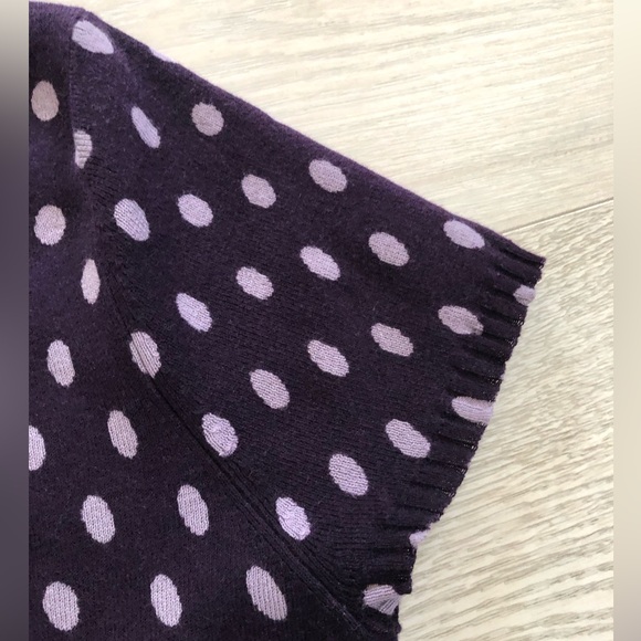 Silkwear Purple Polka Dot Buttoned V-Neck Belted Knit Cardigan Top Blouse - Picture 10 of 16